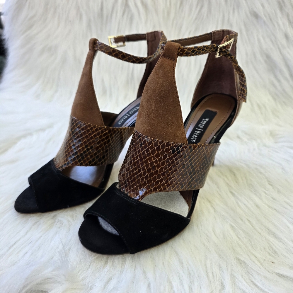 WHBM Brown and Black Heeled Sandals Size 6.5
